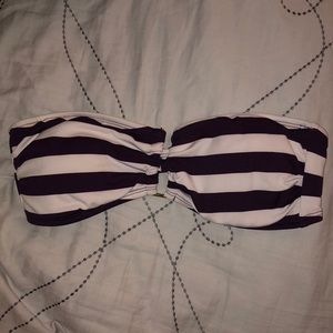 Strapless purple & white striped swim top
